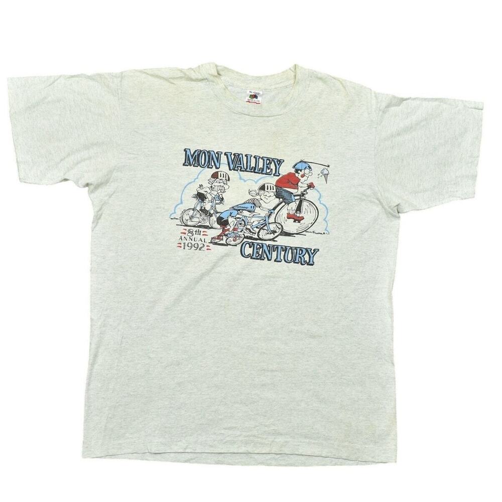 Vintage Gray Cotton T-Shirt XL Mon Valley 1992 Vintage Single Stitched